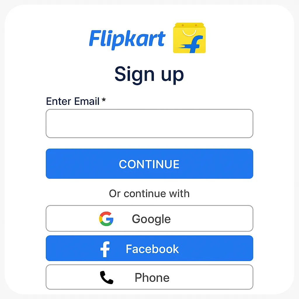 Flipkart Signup Options