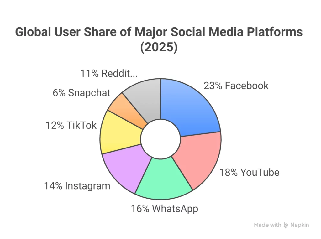 Global User Share of Major Social Media Platforms 2025