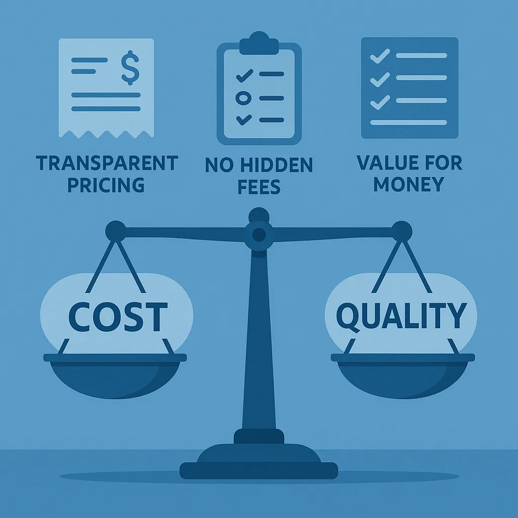 Infographic comparing cost and quality in hiring a Grubhub clone developer, emphasizing transparent pricing and long-term value.