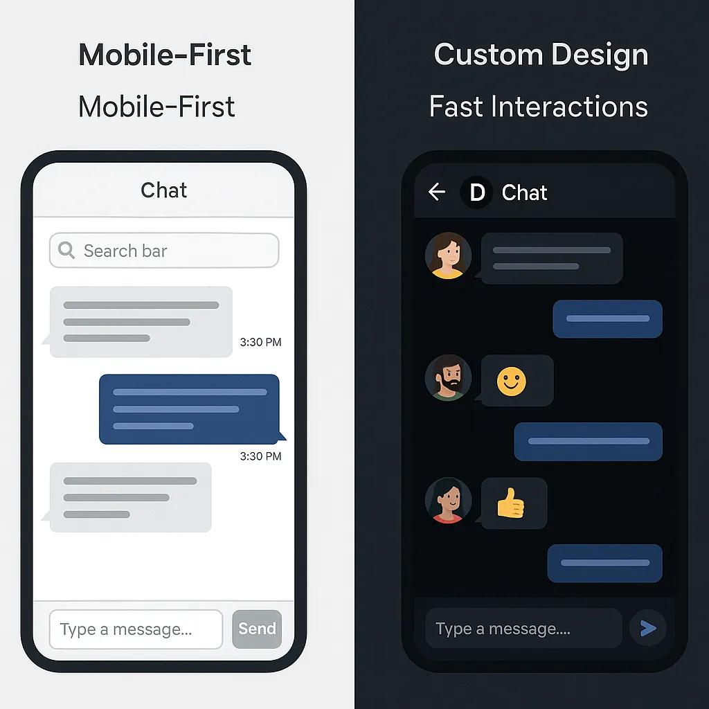 Infographic comparing poor vs excellent UI UX in Grok-style chat apps, highlighting mobile-first design, custom branding, and user-focused interfaces.
