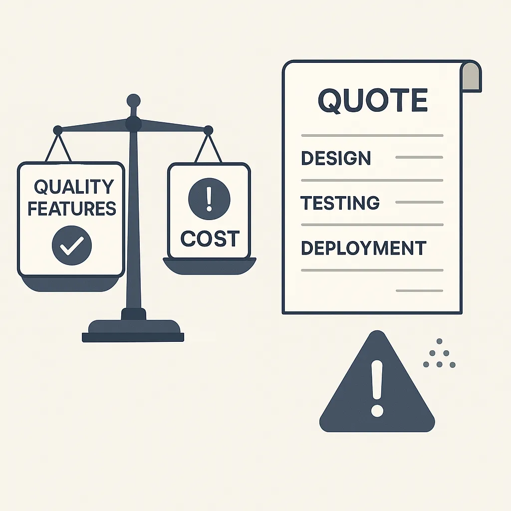 Infographic comparing pricing transparency and quality assurance when hiring a Lalamove clone app developer