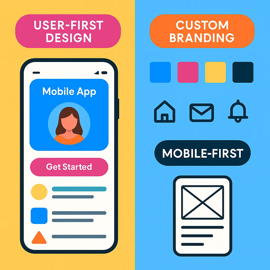 Infographic demonstrating smooth communication and workflow in app development with tools like Jira, regular updates, and post-launch support.