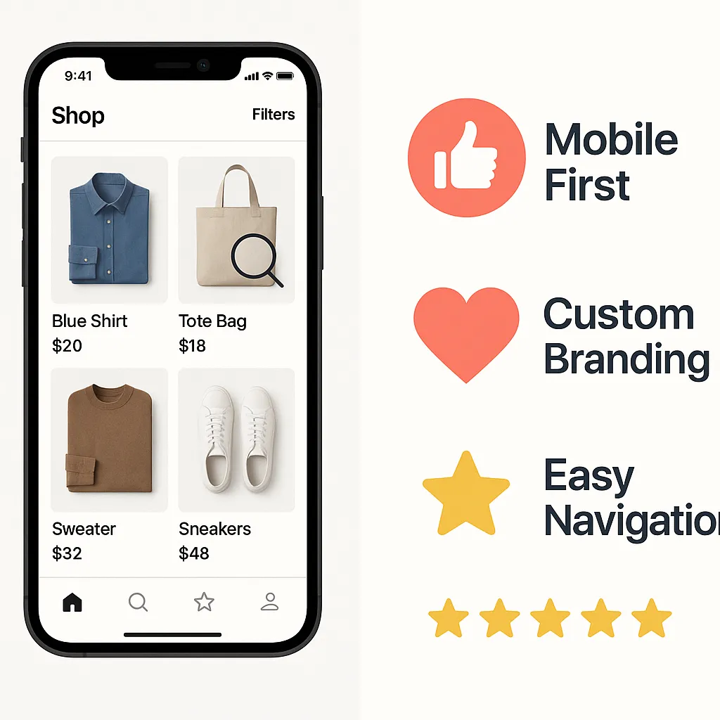 Infographic highlighting UI-UX capabilities for Myntra clone, including mobile-first design, custom branding, and intuitive navigation.