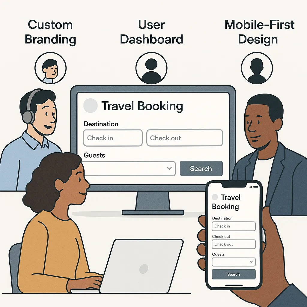 Infographic of a Yatra clone app interface showcasing responsive design