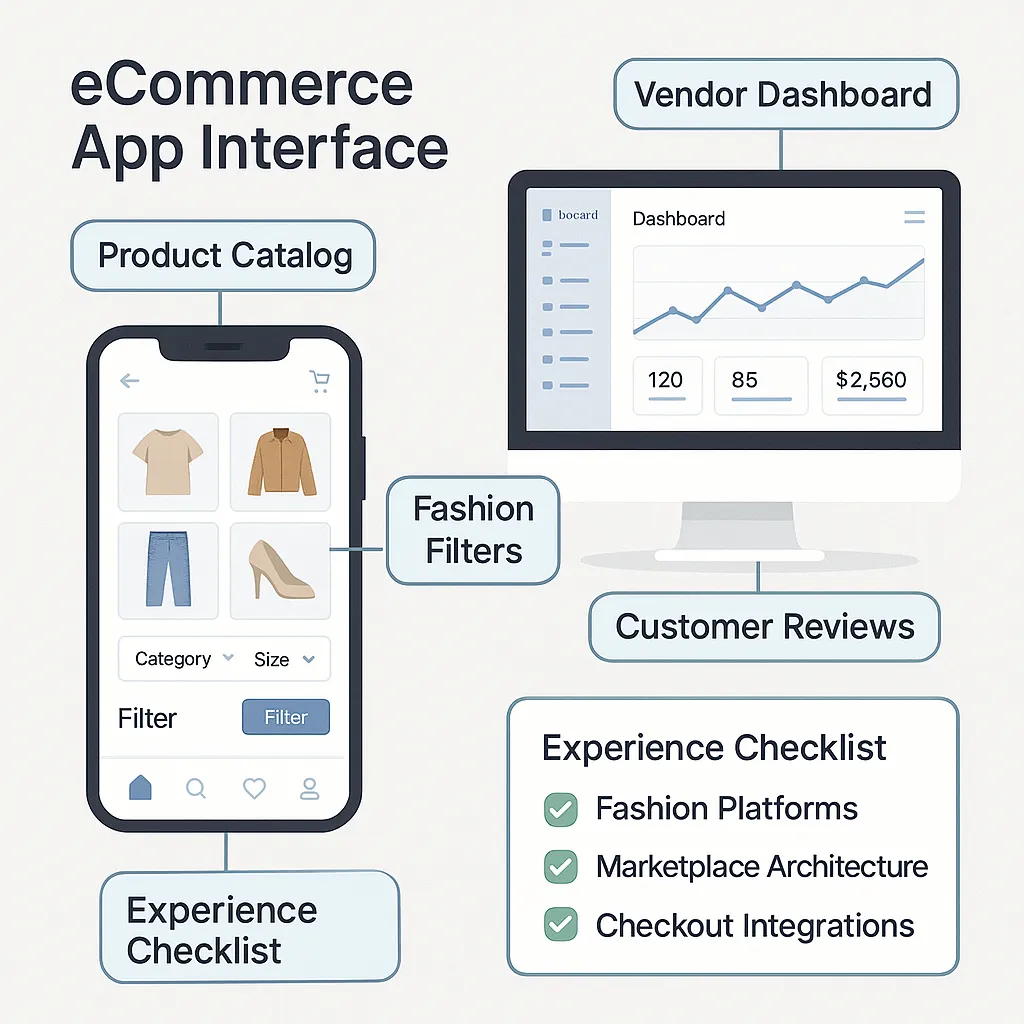 Infographic showing key domain expertise for Myntra clone developers, including fashion-specific features and marketplace experience.