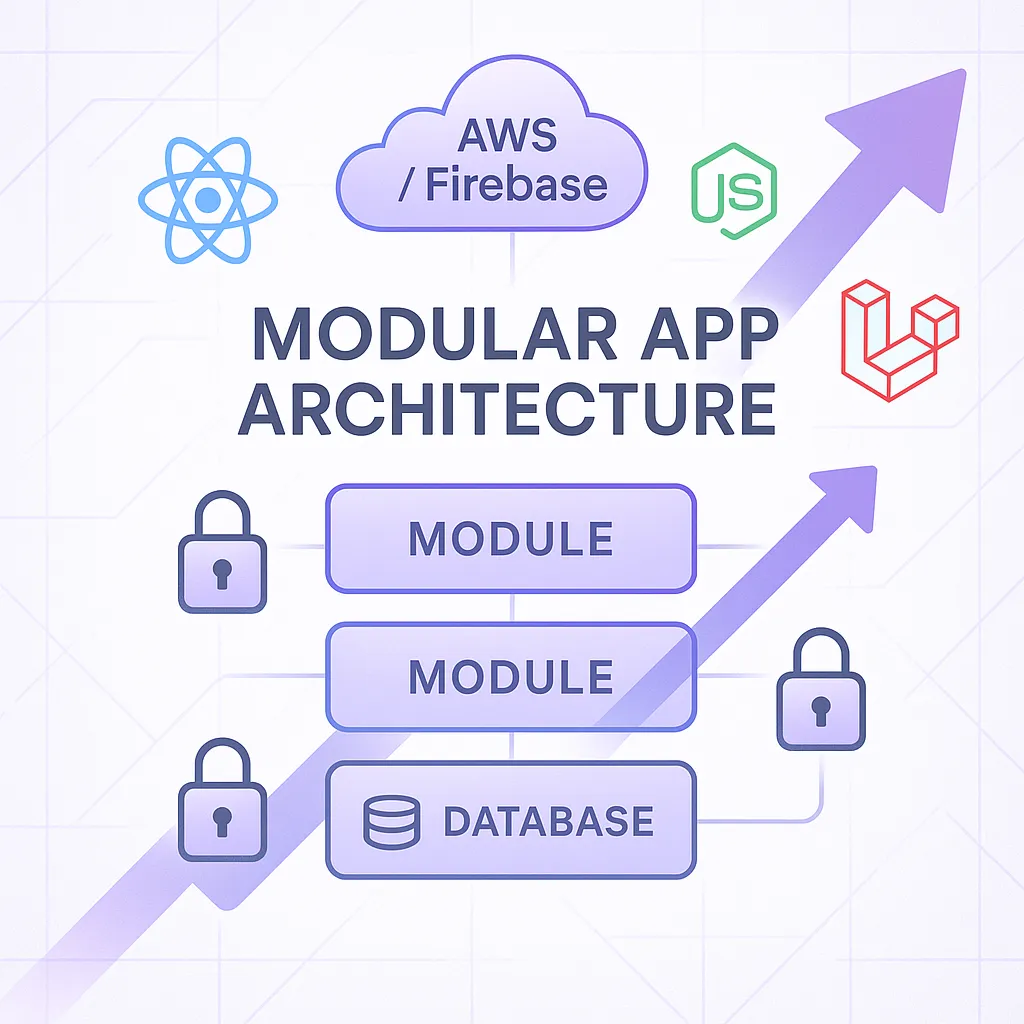 Infographic displaying scalable tech stack including cloud architecture and modern frameworks for Rover clone app development.