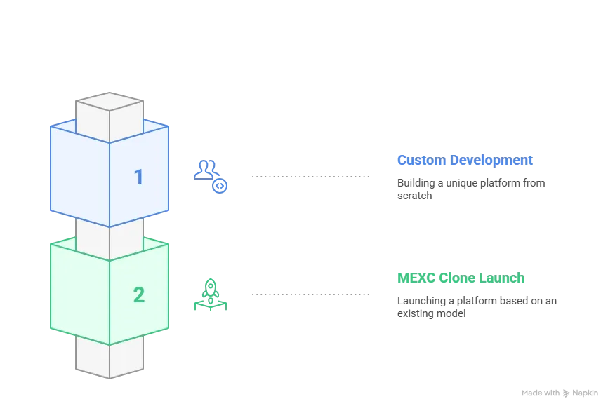 Infographic comparing MEXC clone launch time with custom development duration