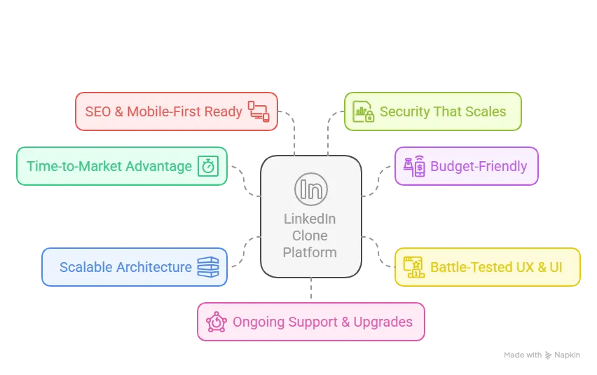 Illustration comparing a LinkedIn clone with a checklist symbolizing custom development