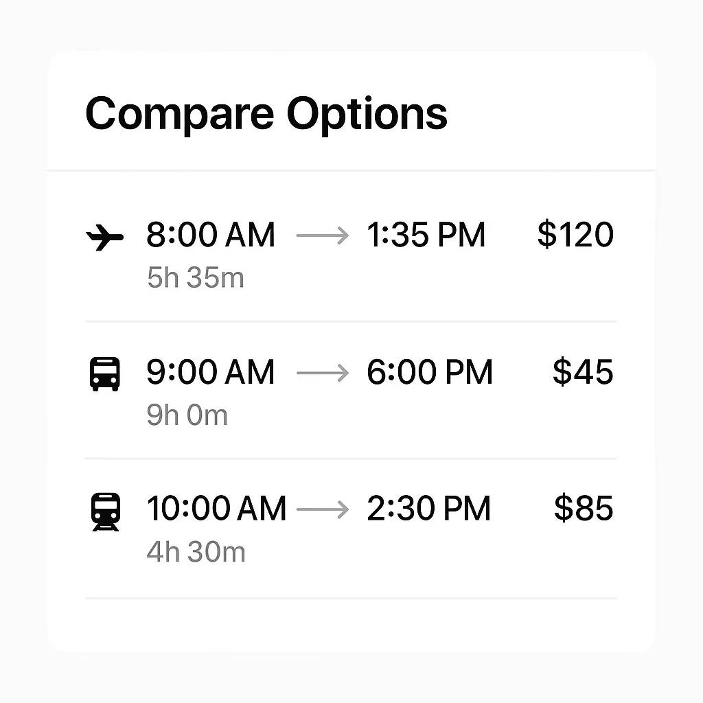 Travel Options Interface