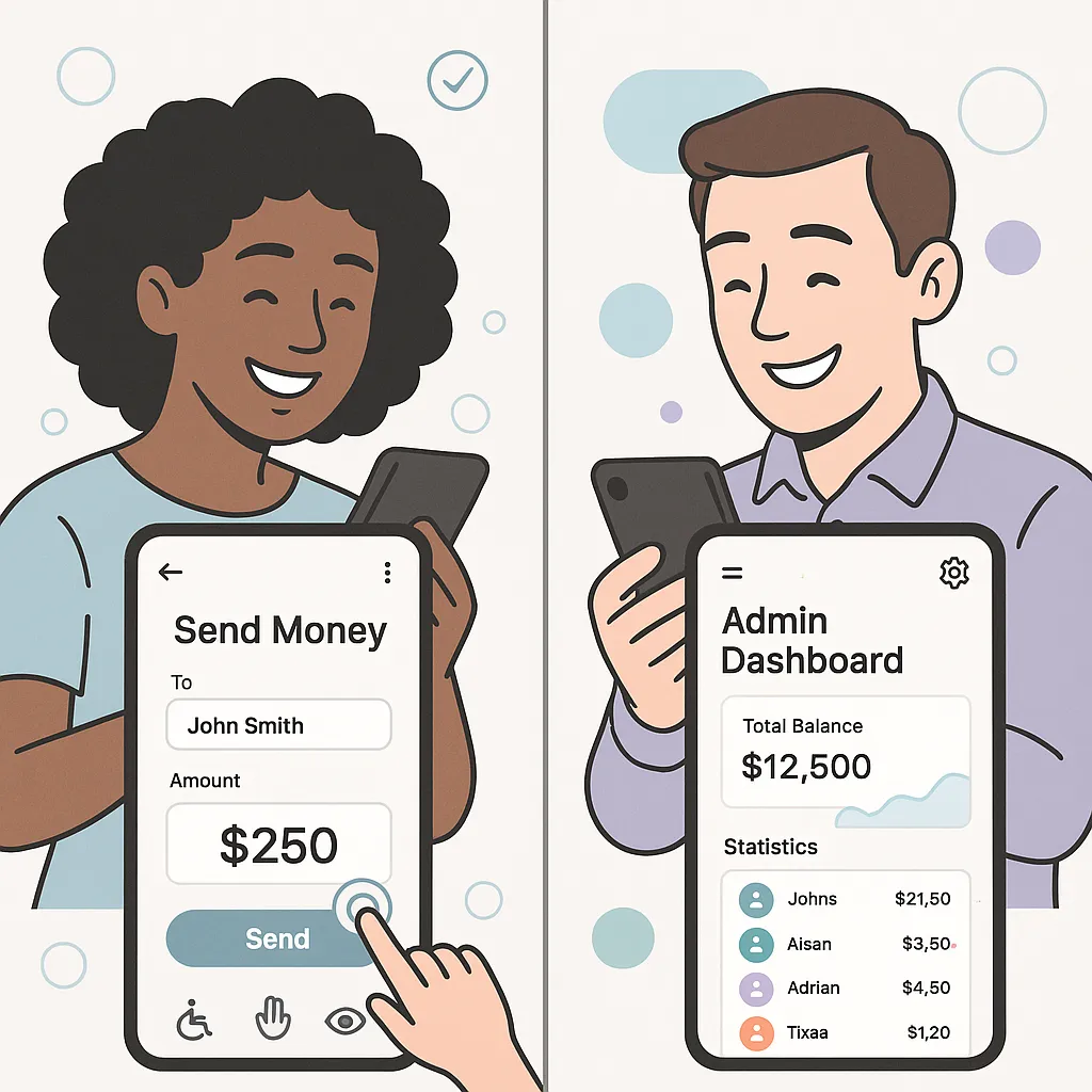 User-friendly Wise clone interface showcasing intuitive money transfer UI and custom admin dashboard design.