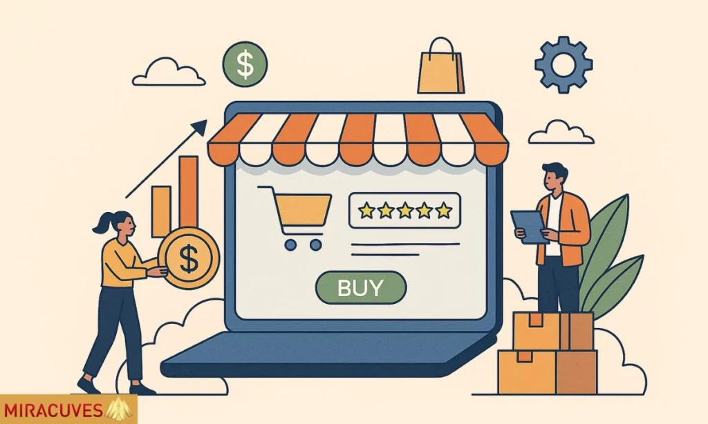 Illustration of Shopify’s business model showing eCommerce growth and digital storefront