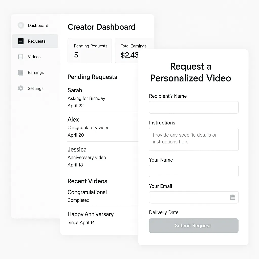 creator dashboard and fan request ui