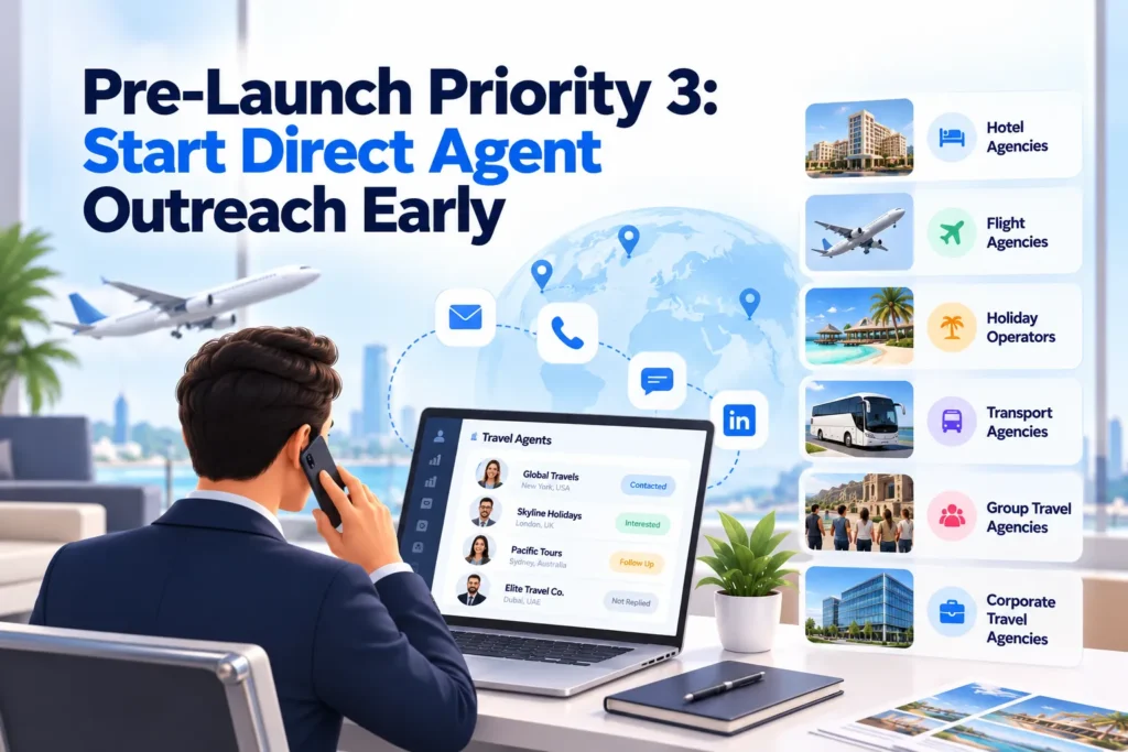 Pre-Launch vs Post-Launch Marketing for a B2B Travel Booking Platform: What Should Travel Startups Prioritize? 1 Direct agent outreach strategy for a B2B Travel Booking Platform Marketing targeting hotel agencies, flight agencies, holiday operators, transport agencies, group travel agencies, and corporate travel partners.