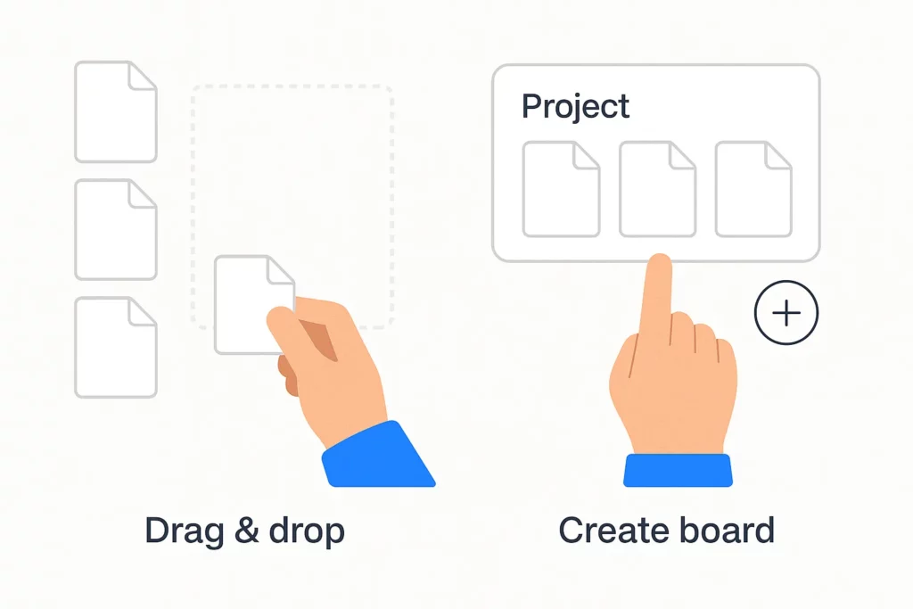 drag drop board creation ux gestures