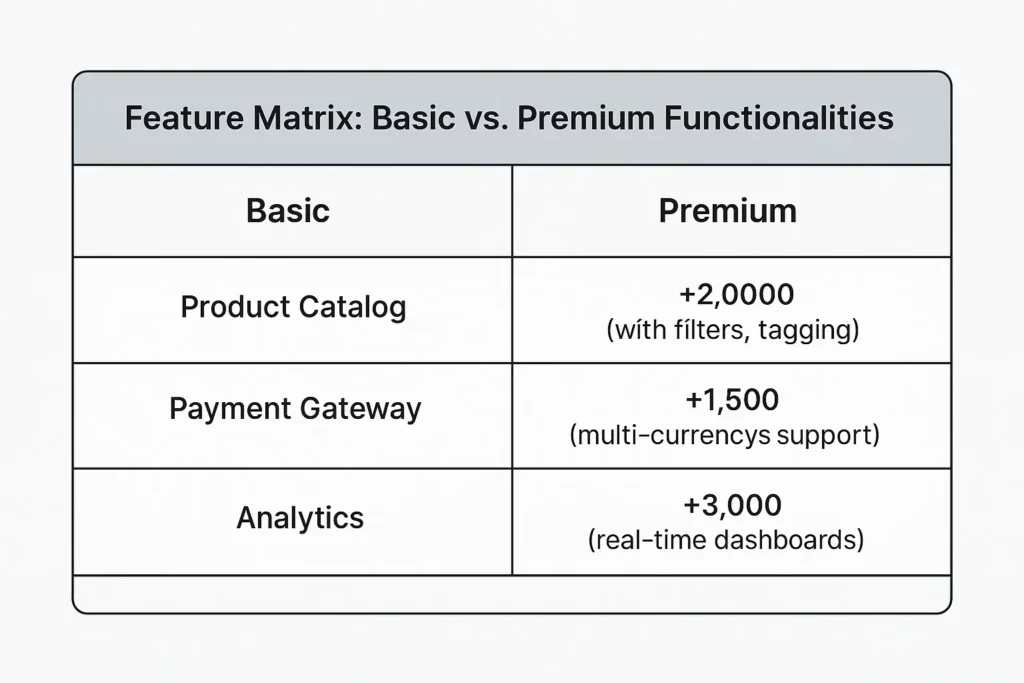ecommerce feature matrix basic vs premium