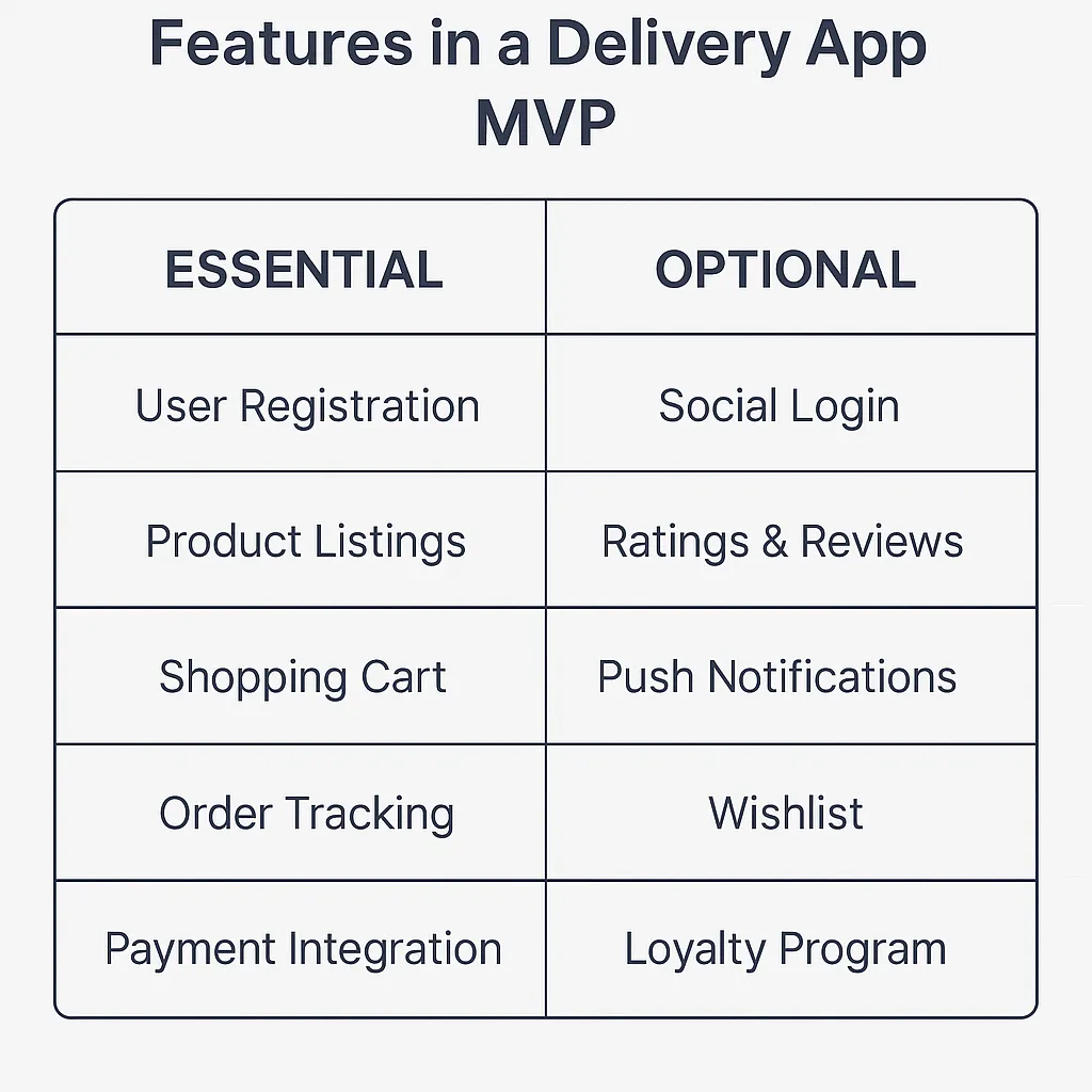 essential vs optional delivery app features