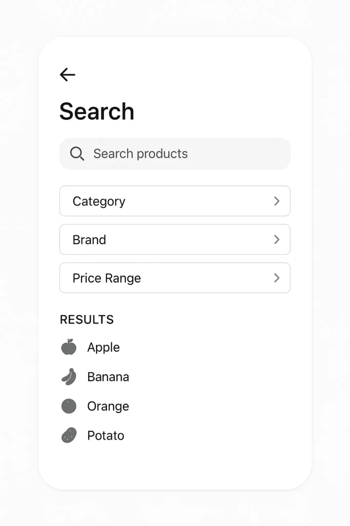 grocery app search ui mockup