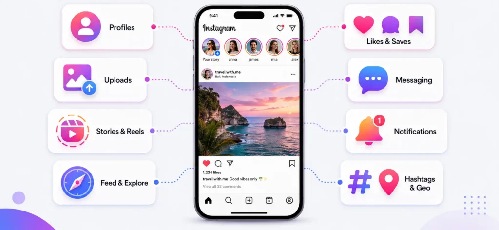 Best Instagram Clone Script in 2026: Features, Pricing & Comparison 1 Must-have Instagram clone app features in 2026 including profiles, uploads, reels, feed, messaging, notifications, and hashtags