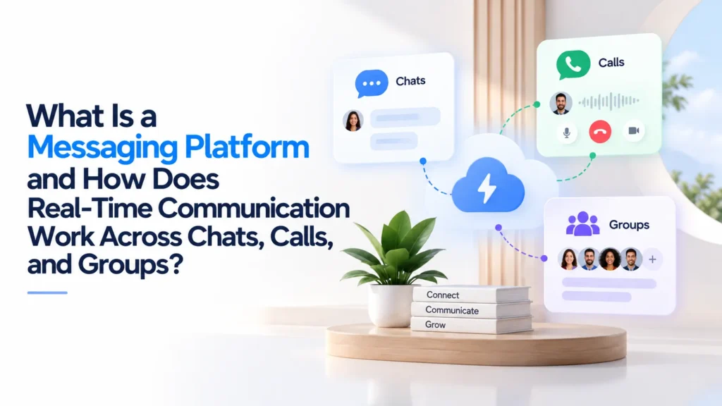 Messaging platform with real-time communication across chats, calls, and groups