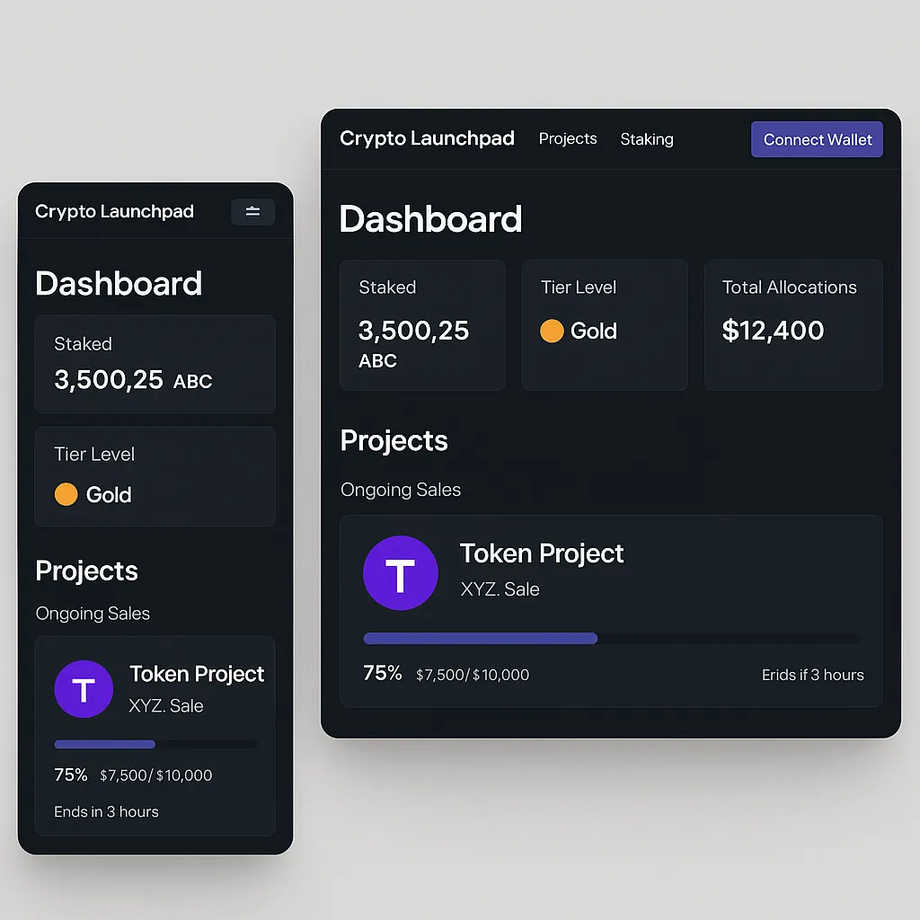 mobile first crypto launchpad ui
