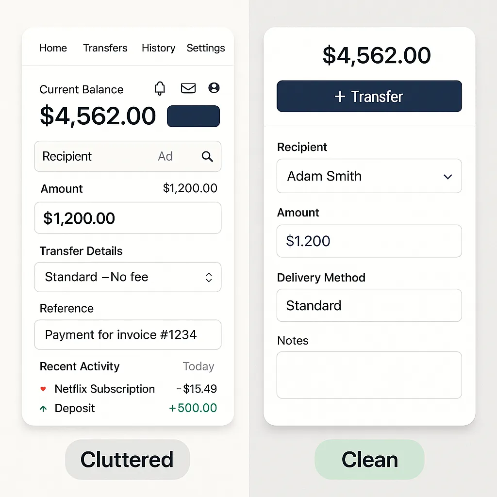 money transfer dashboard ui comparison