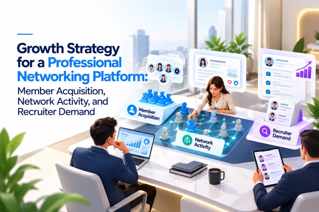 Growth strategy for a professional networking platform focused on member acquisition, network activity, and recruiter demand
