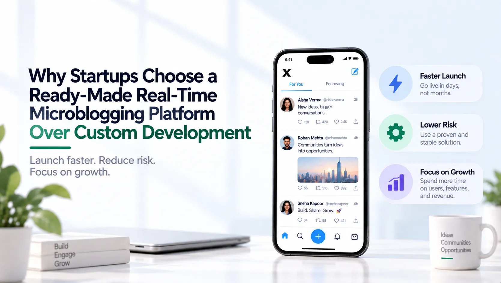 Why startups choose a ready-made real-time microblogging platform over custom development for faster launch and lower risk