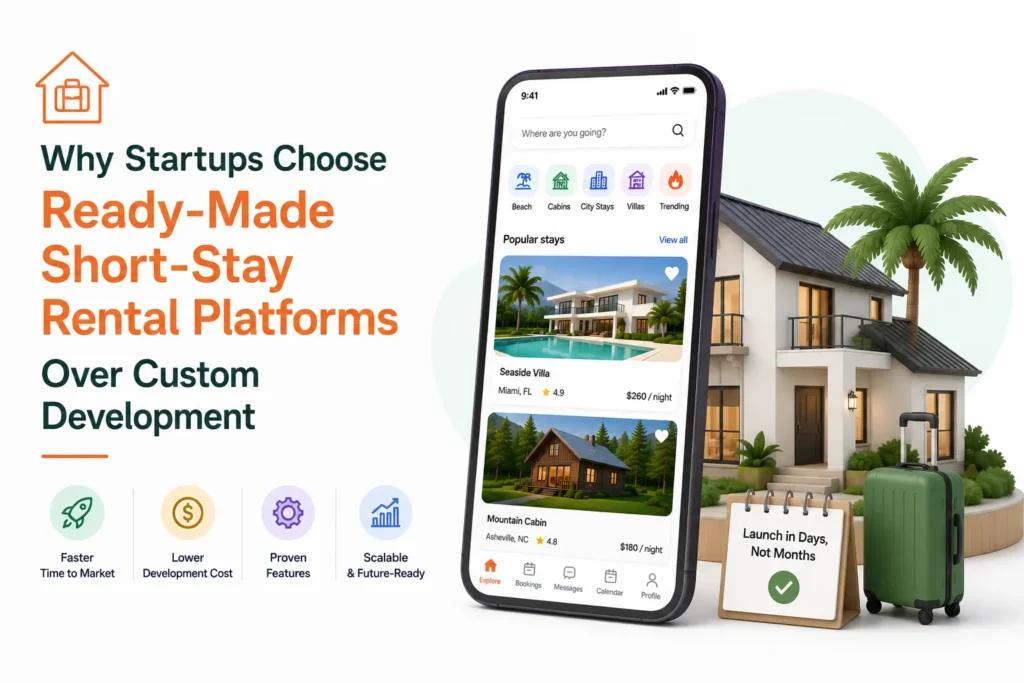Ready-made short-stay rental platform compared with custom development for faster launch, lower cost, proven features, and scalable growth