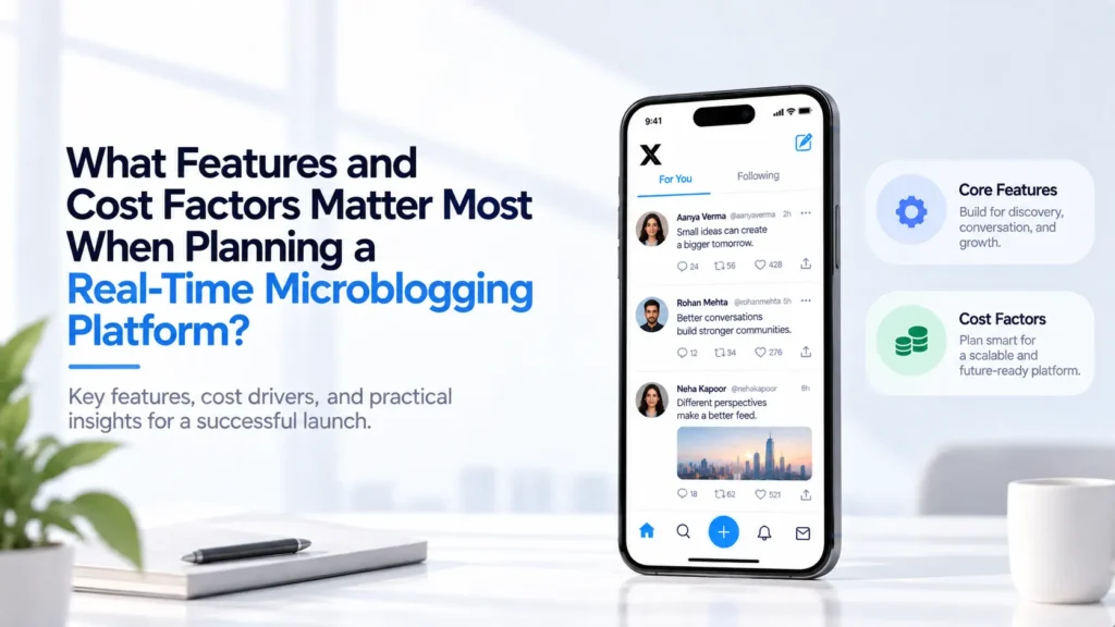 Real-time microblogging platform illustrating essential features and cost factors founders should consider when planning development.