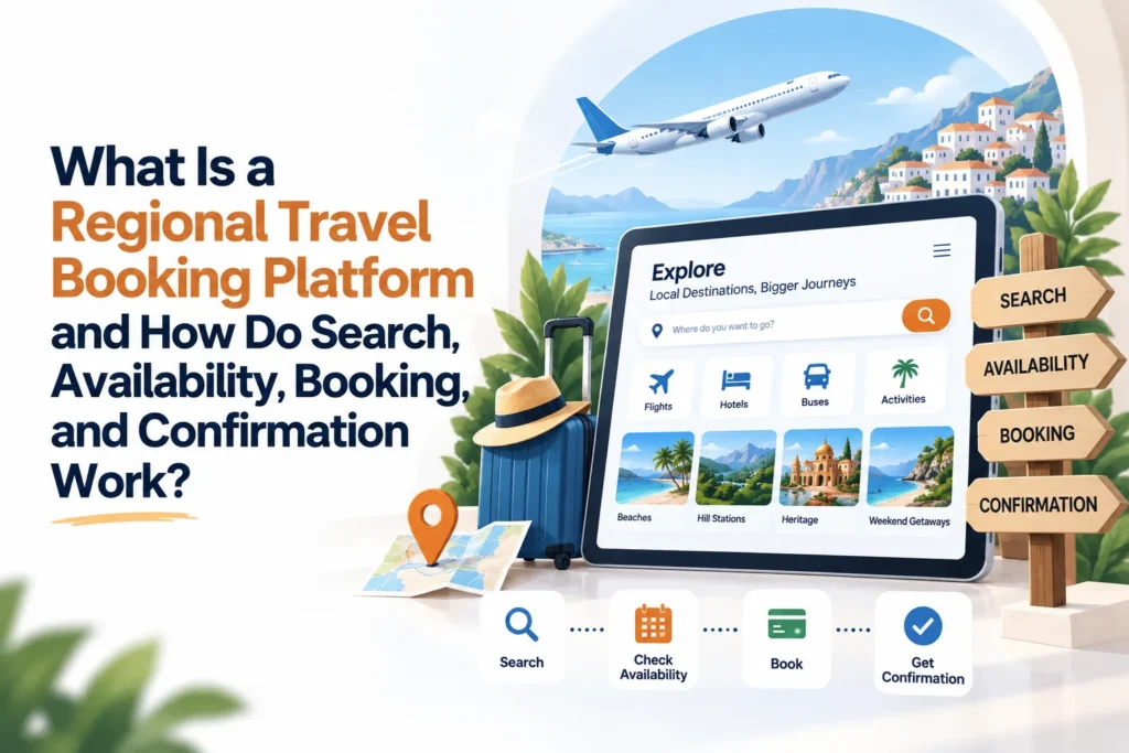 Regional travel booking platform search, availability, booking and confirmation
