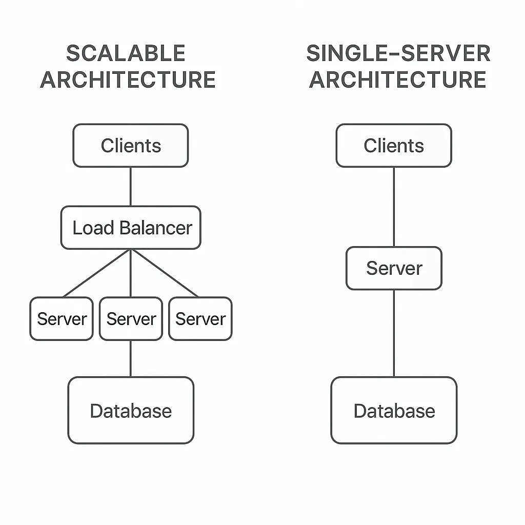 scalable vs single server architecture flowchart