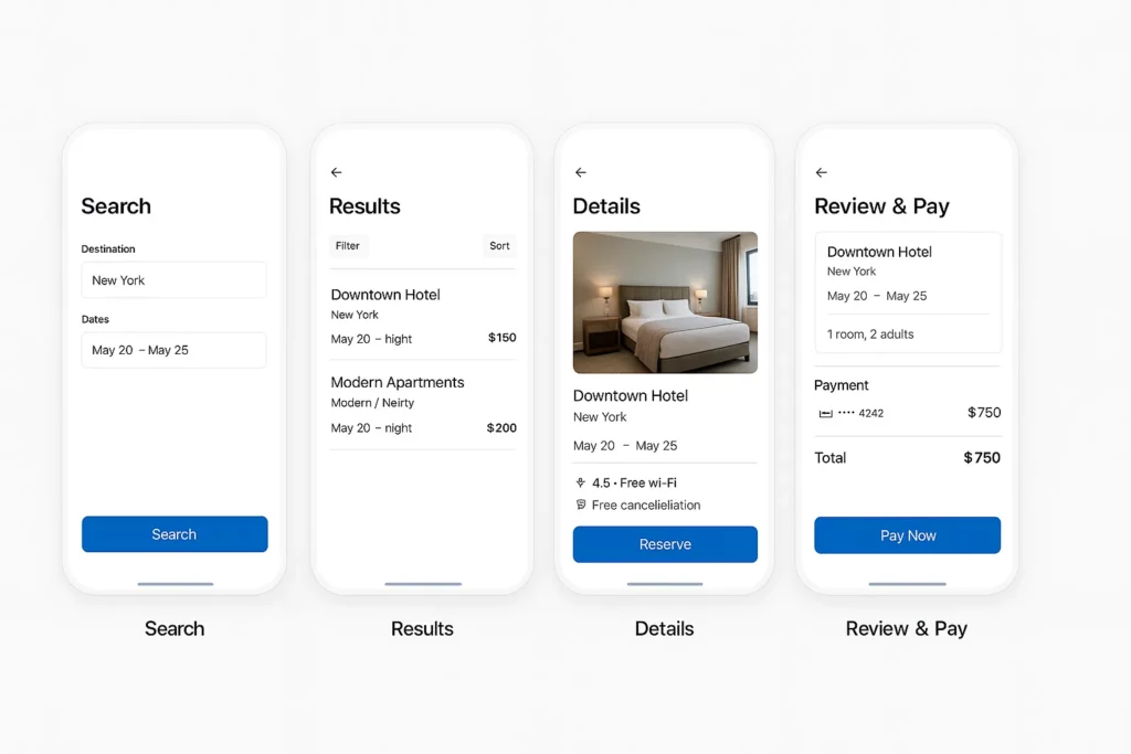 traveler booking flow ui screens