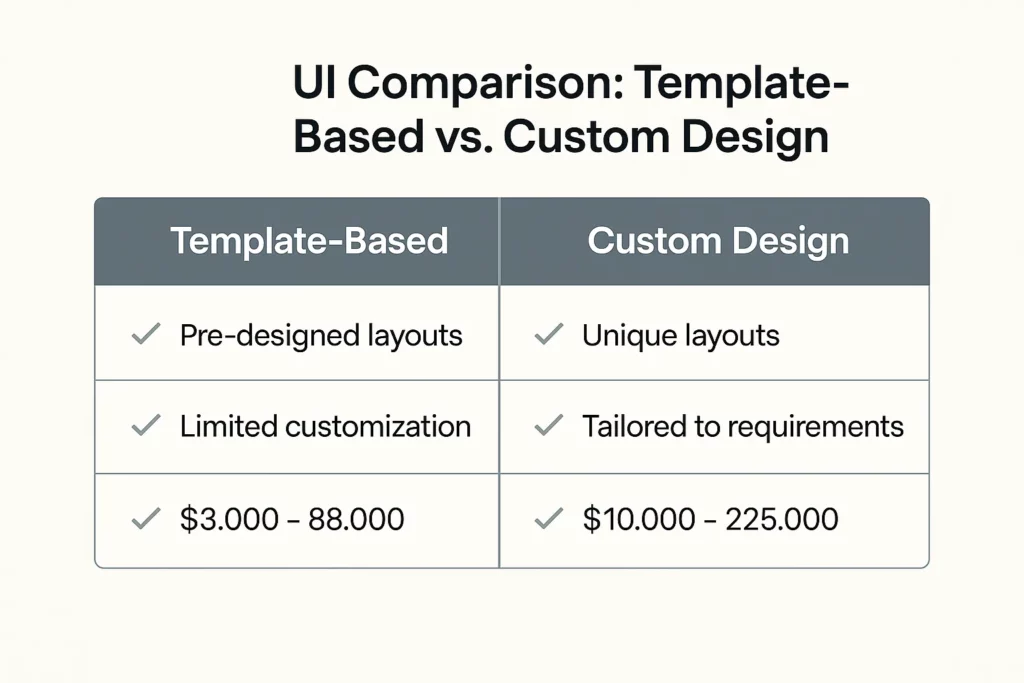 ui comparison template vs custom ecommerce