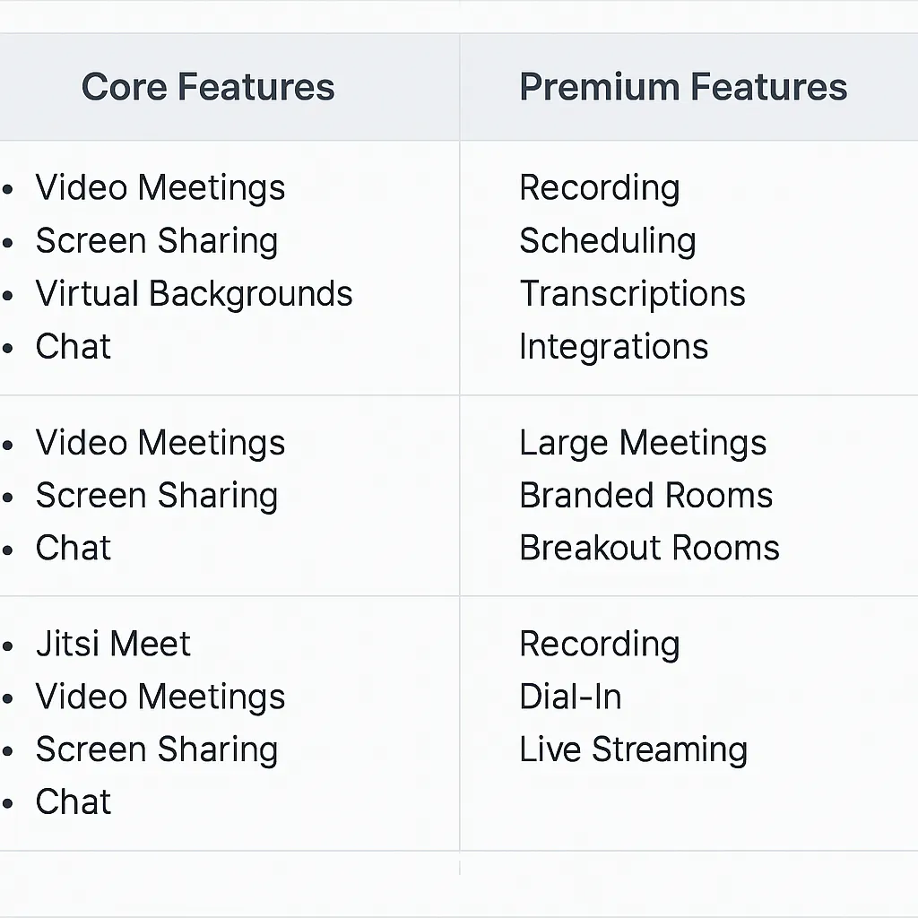video conferencing core vs premium features comparison