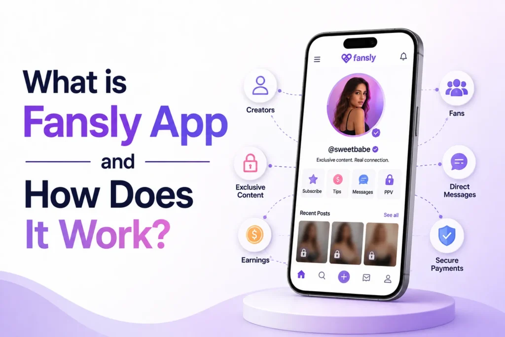 What is Fansly app and how does it work, showing creators, fans, exclusive content, direct messages, earnings, and secure payments.