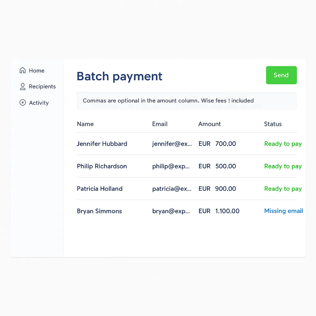 wise batch payment ui