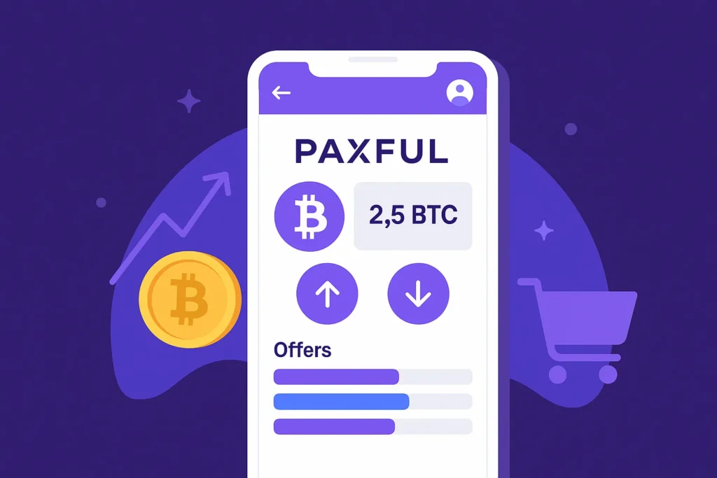 Business Model of Paxful showing peer-to-peer Bitcoin trading connections around the globe