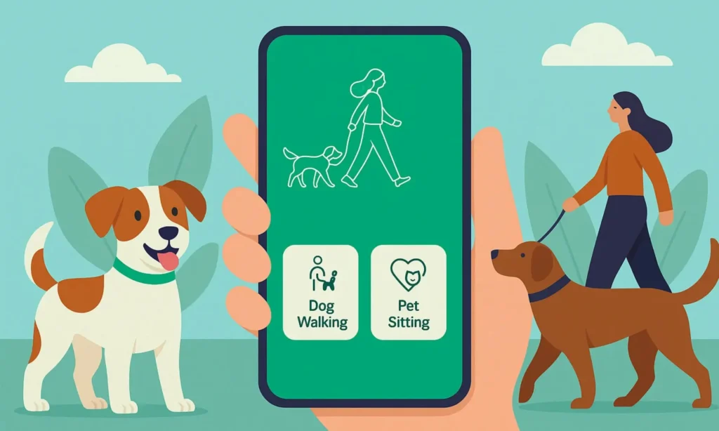 Rover Business Model while walking her golden retriever in a city park