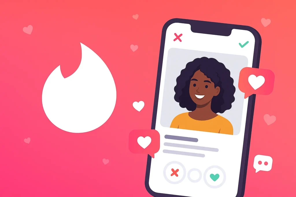 Business Model of Tinder Illustration of Tinder users swiping and interacting with a dating app