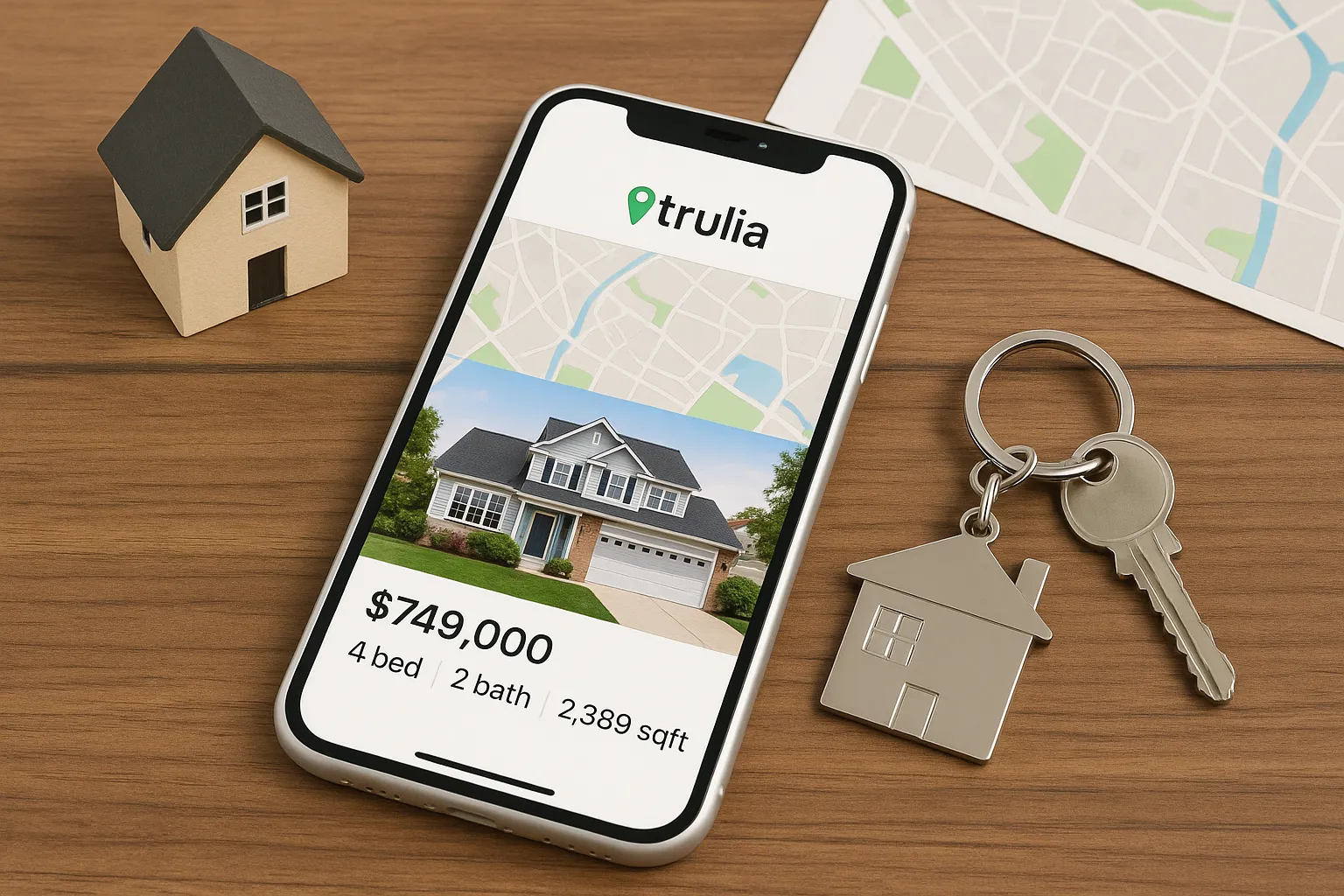 Business Model of Trulia 3D illustration of house, coins, and real estate growth chart