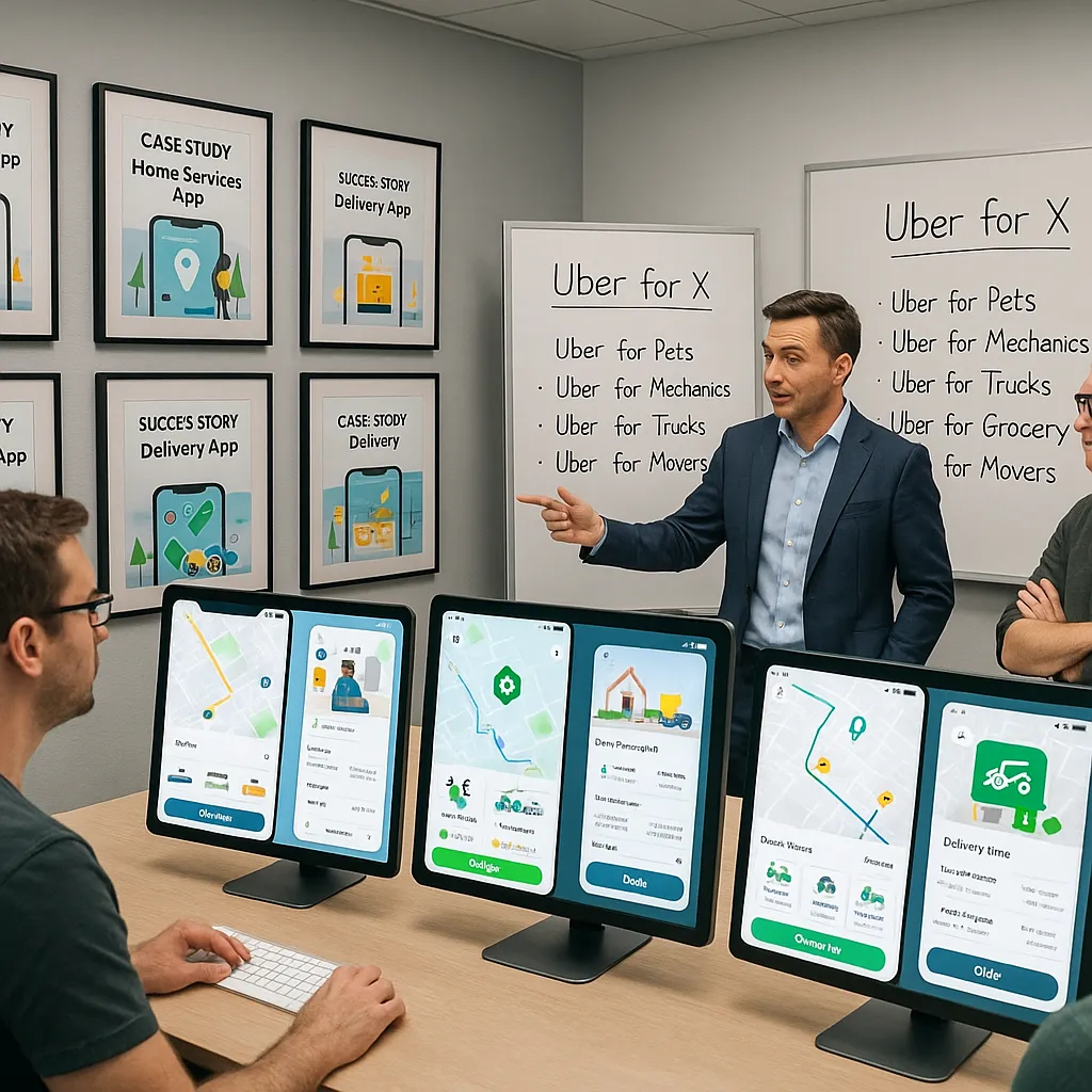 Expert app developers showcasing niche-specific Uber for X clone projects and case studies in a modern tech workspace.