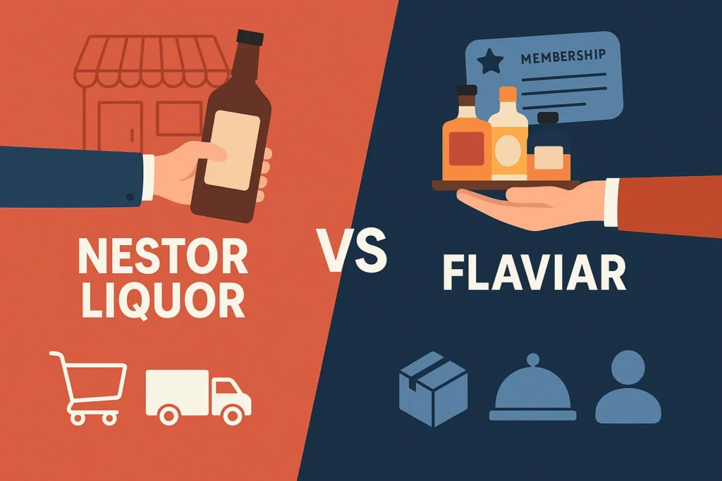 A creative visual comparison of eCommerce and subscription business models for alcohol delivery and tasting startups.