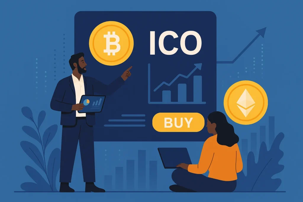 ICO Launch Platforms 2025 – Cryptocurrency Fundraising Visual