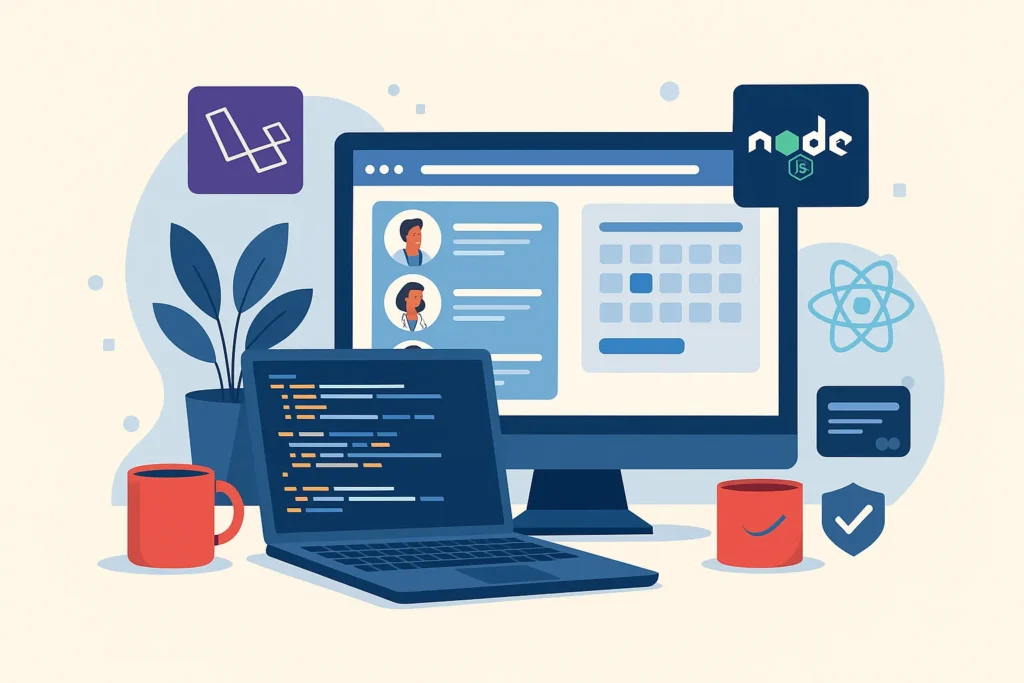 Building an app like Practo– Developer Workspace Illustration