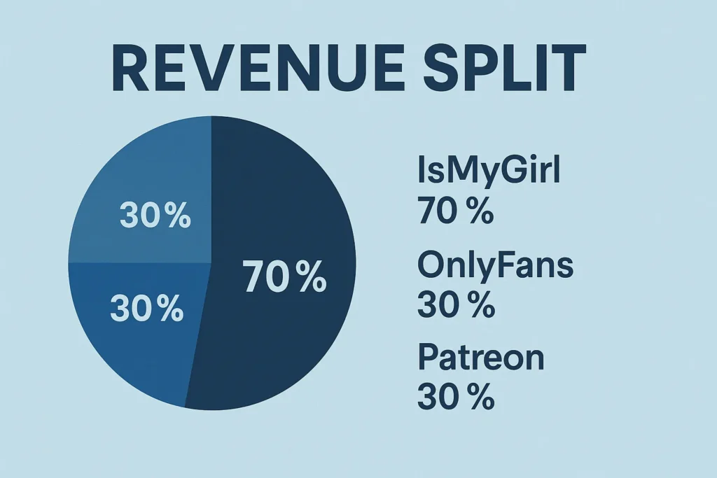 Infographic showing revenue split across platforms like IsMyGirl OnlyFans Patreon
