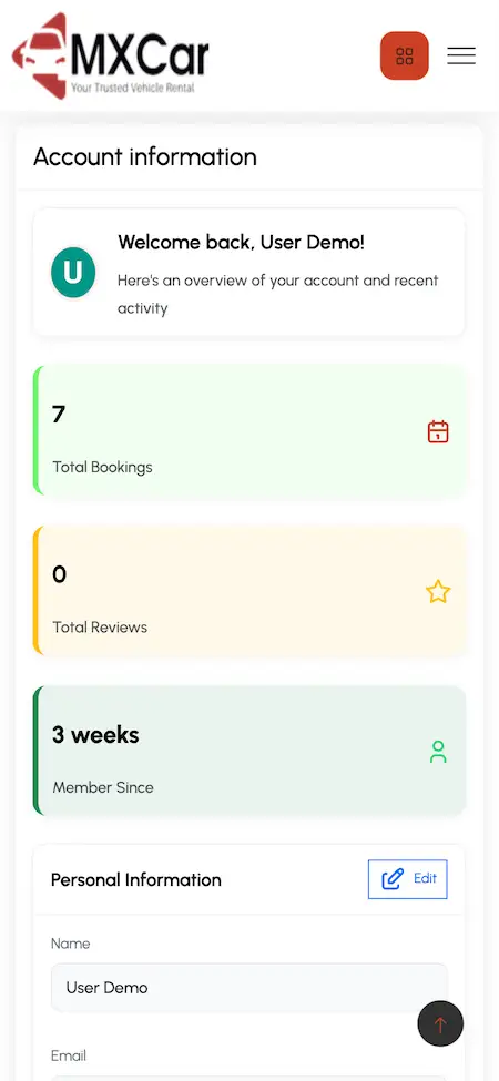 Turo Clone Car Rental Car Account Information