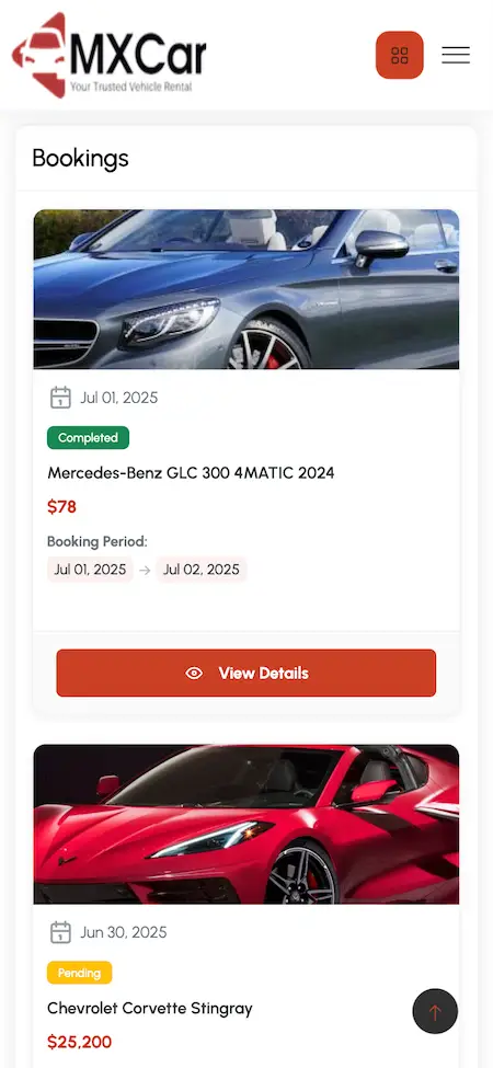 Turo Clone Car Rental Car Booking History