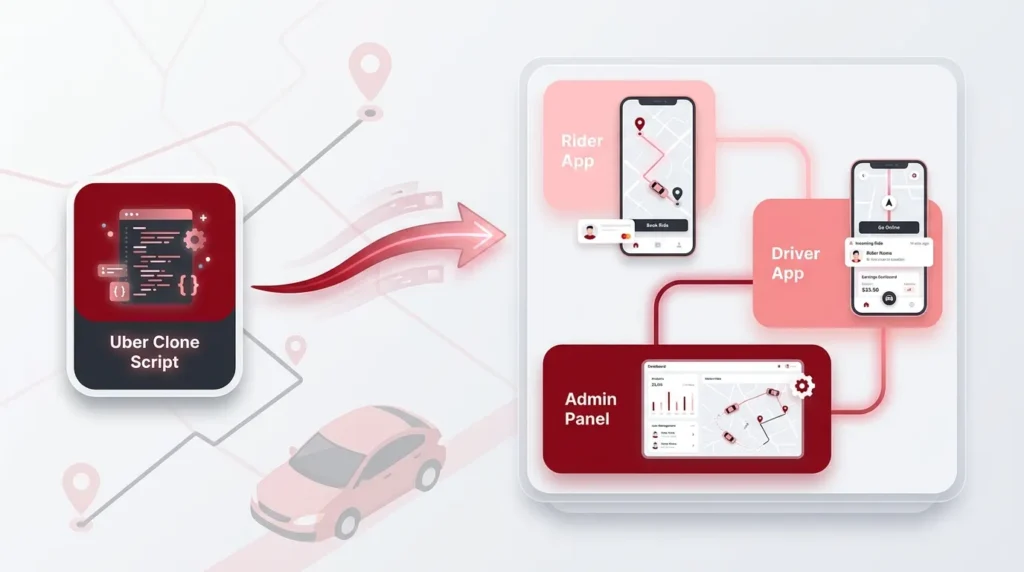 Uber clone script turning into a complete ride-hailing platform with rider, driver, and admin panels