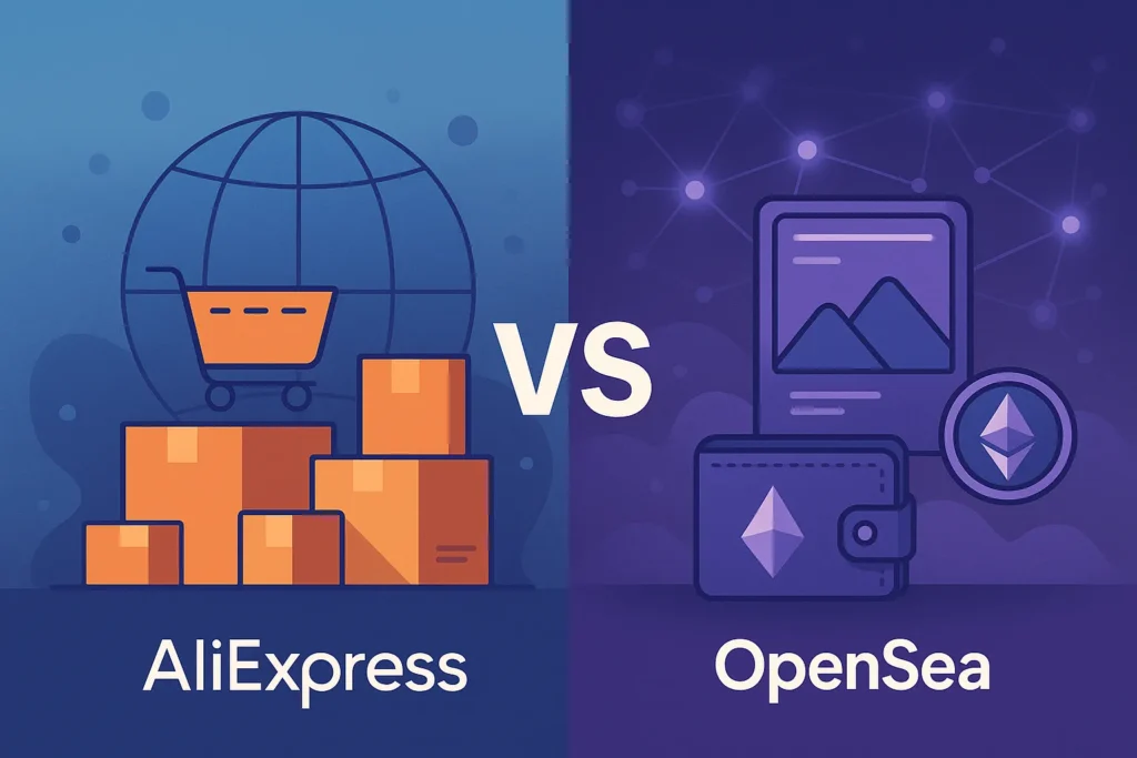 AliExpress vs OpenSea business model infographic