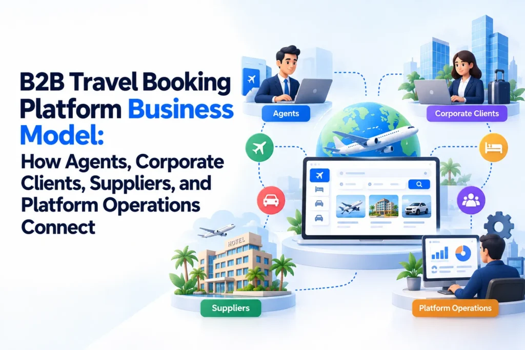 B2B travel booking platform business model connecting agents corporate clients suppliers and platform operations